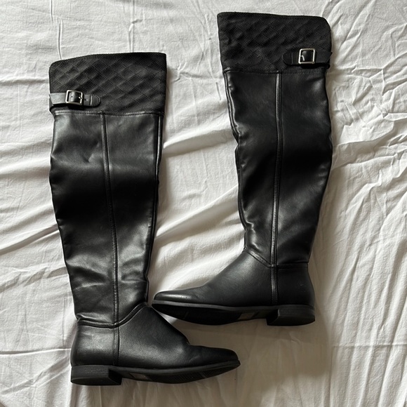 Call It Spring Black Knee High Riding Boots | Equestrian Fall Trend Faux Leather - Picture 1 of 8